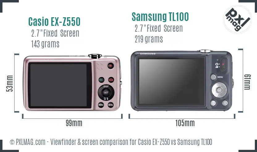 Casio EX-Z550 vs Samsung TL100 Screen and Viewfinder comparison