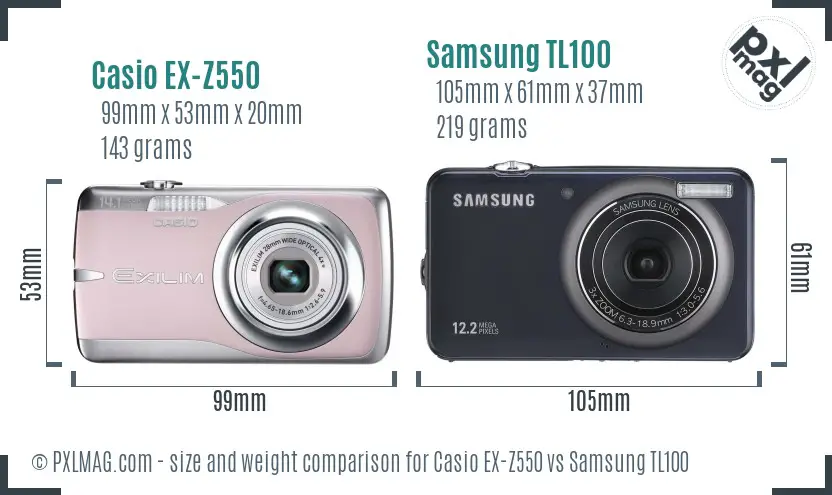 Casio EX-Z550 vs Samsung TL100 size comparison