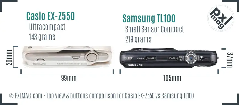 Casio EX-Z550 vs Samsung TL100 top view buttons comparison