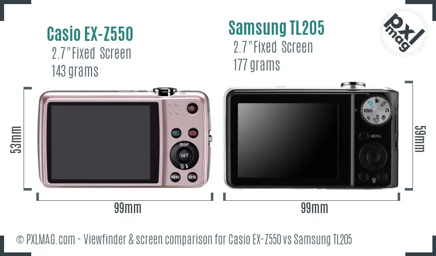 Casio EX-Z550 vs Samsung TL205 Screen and Viewfinder comparison