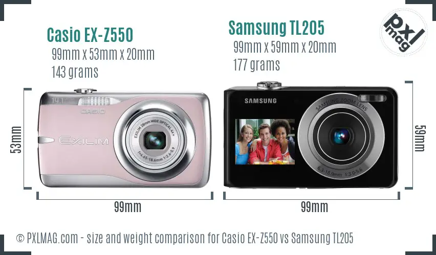 Casio EX-Z550 vs Samsung TL205 size comparison
