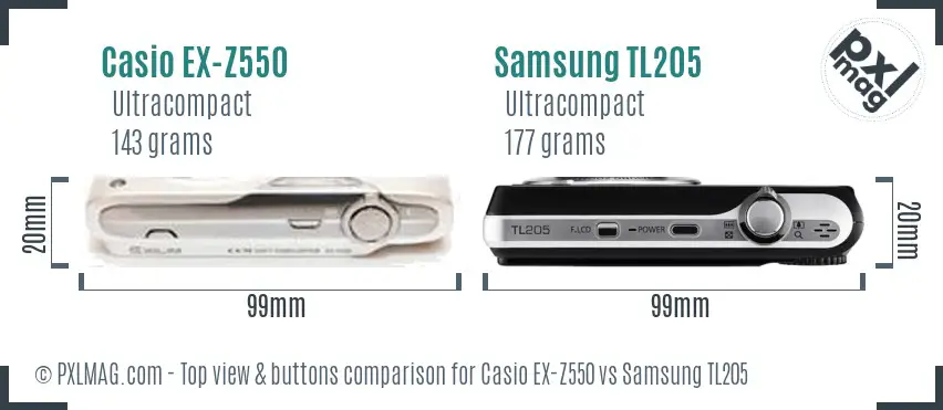 Casio EX-Z550 vs Samsung TL205 top view buttons comparison