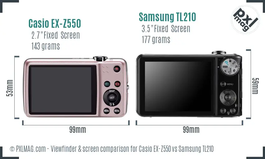 Casio EX-Z550 vs Samsung TL210 Screen and Viewfinder comparison