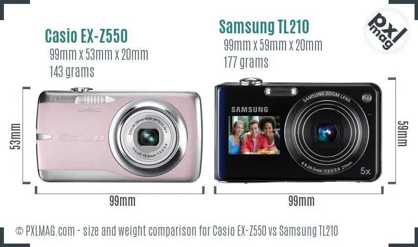 Casio EX-Z550 vs Samsung TL210 size comparison
