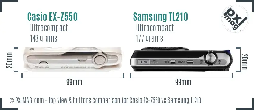 Casio EX-Z550 vs Samsung TL210 top view buttons comparison
