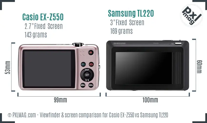 Casio EX-Z550 vs Samsung TL220 Screen and Viewfinder comparison