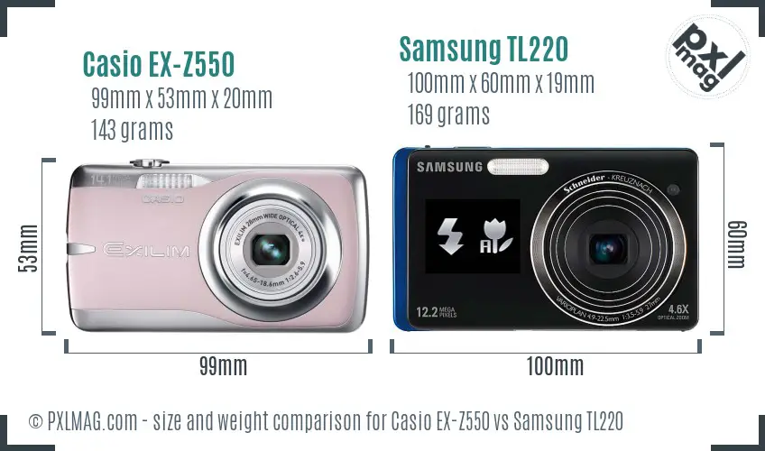 Casio EX-Z550 vs Samsung TL220 size comparison