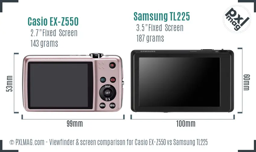 Casio EX-Z550 vs Samsung TL225 Screen and Viewfinder comparison