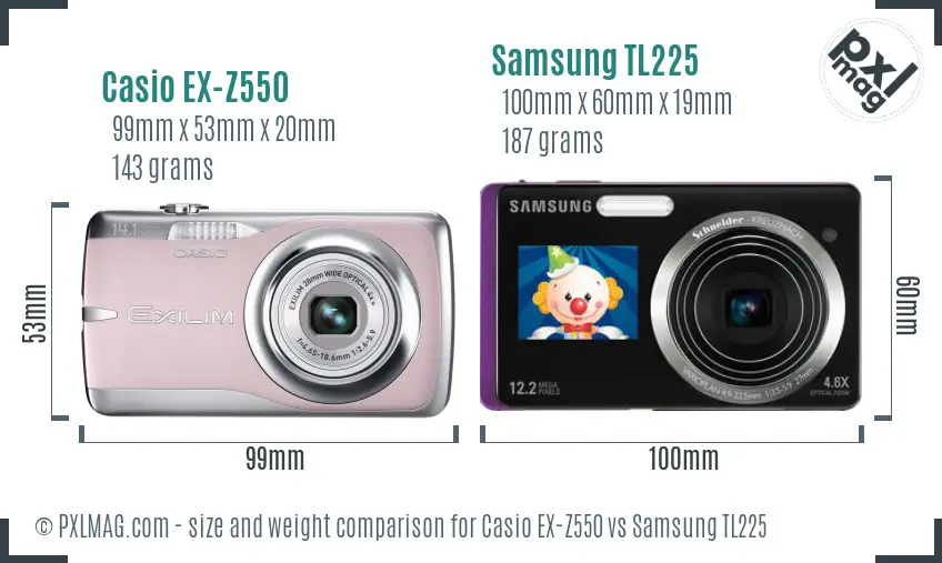 Casio EX-Z550 vs Samsung TL225 size comparison