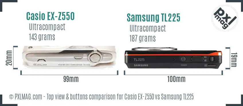 Casio EX-Z550 vs Samsung TL225 top view buttons comparison