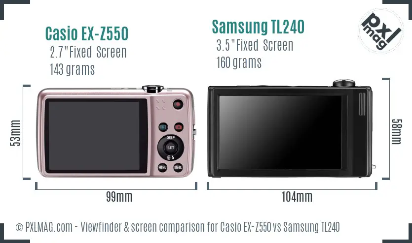 Casio EX-Z550 vs Samsung TL240 Screen and Viewfinder comparison