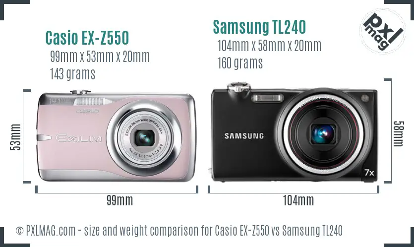 Casio EX-Z550 vs Samsung TL240 size comparison