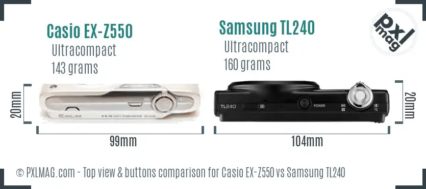 Casio EX-Z550 vs Samsung TL240 top view buttons comparison