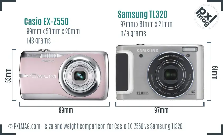 Casio EX-Z550 vs Samsung TL320 size comparison Casio EX-Z550 vs Samsung TL320 size comparison