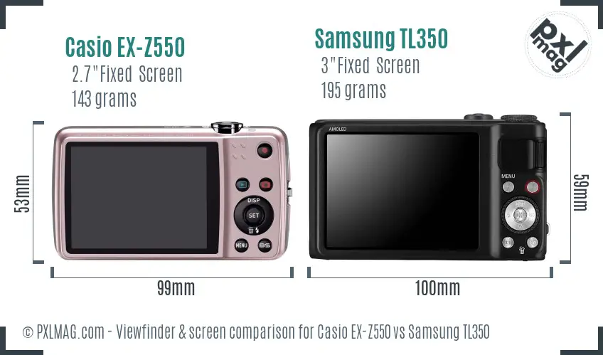 Casio EX-Z550 vs Samsung TL350 Screen and Viewfinder comparison