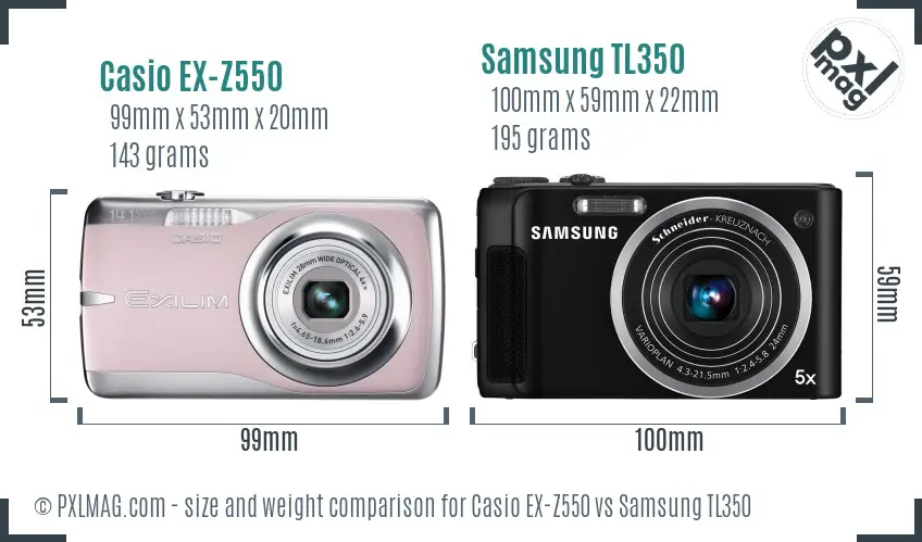 Casio EX-Z550 vs Samsung TL350 size comparison