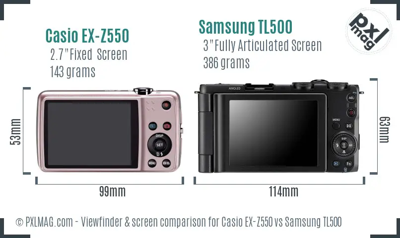 Casio EX-Z550 vs Samsung TL500 Screen and Viewfinder comparison