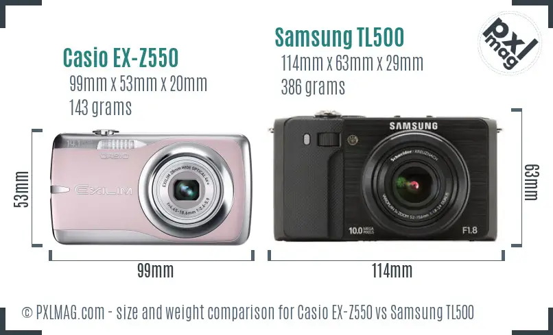 Casio EX-Z550 vs Samsung TL500 size comparison