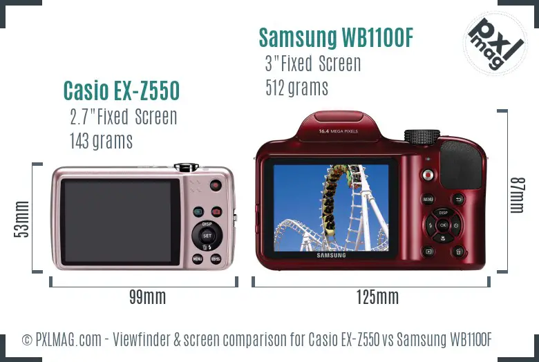 Casio EX-Z550 vs Samsung WB1100F Screen and Viewfinder comparison