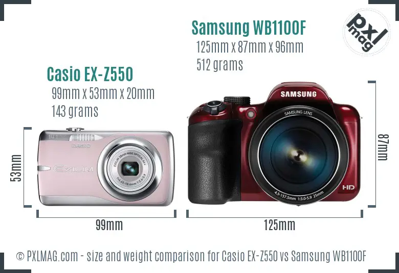 Casio EX-Z550 vs Samsung WB1100F size comparison