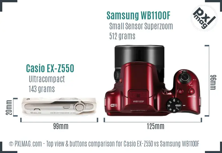Casio EX-Z550 vs Samsung WB1100F top view buttons comparison