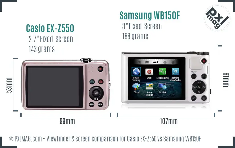 Casio EX-Z550 vs Samsung WB150F Screen and Viewfinder comparison