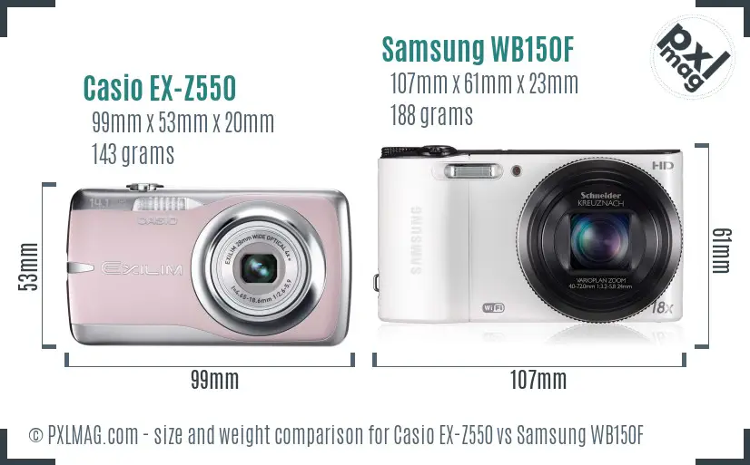 Casio EX-Z550 vs Samsung WB150F size comparison
