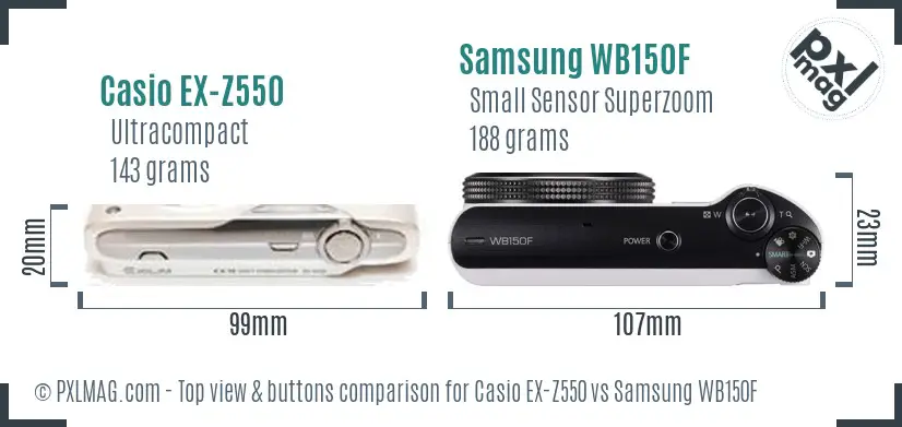 Casio EX-Z550 vs Samsung WB150F top view buttons comparison