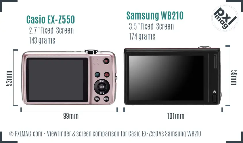 Casio EX-Z550 vs Samsung WB210 Screen and Viewfinder comparison