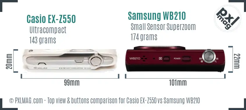 Casio EX-Z550 vs Samsung WB210 top view buttons comparison