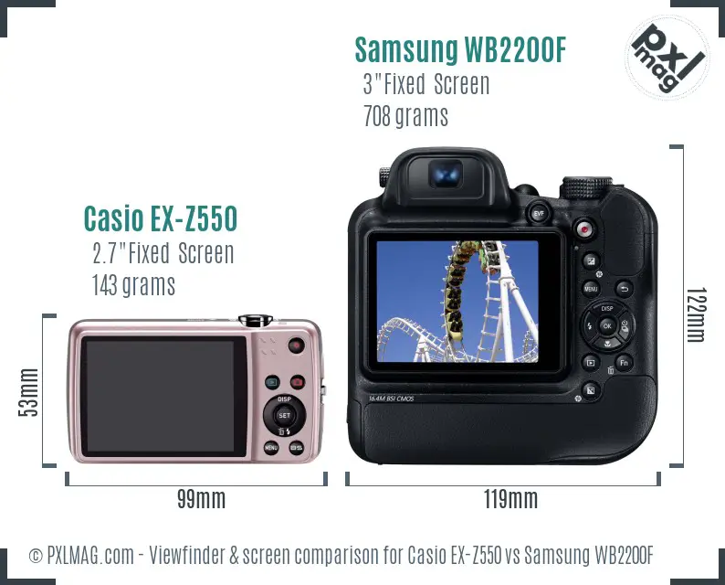 Casio EX-Z550 vs Samsung WB2200F Screen and Viewfinder comparison