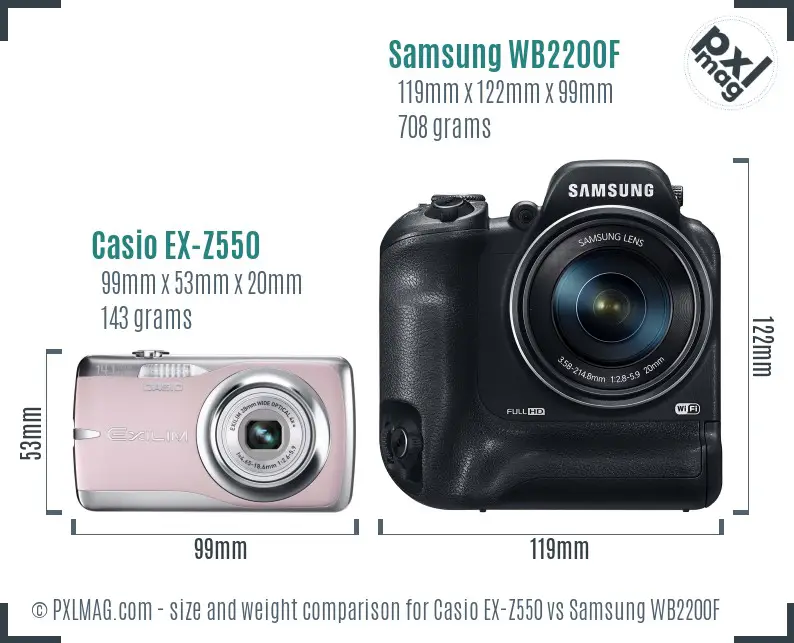 Casio EX-Z550 vs Samsung WB2200F size comparison