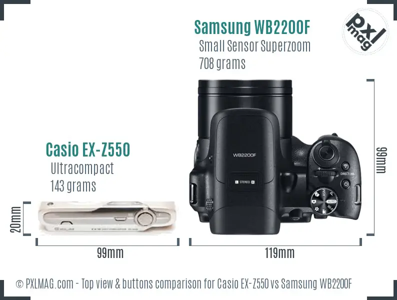 Casio EX-Z550 vs Samsung WB2200F top view buttons comparison