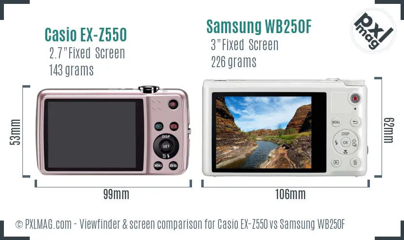 Casio EX-Z550 vs Samsung WB250F Screen and Viewfinder comparison