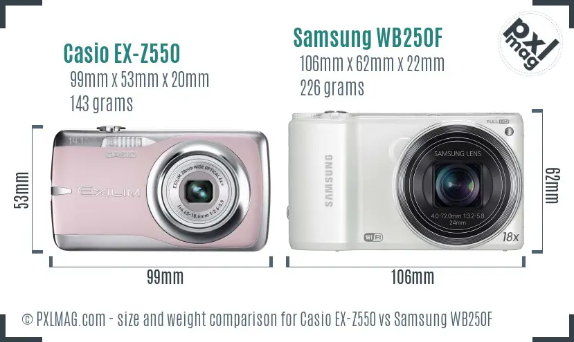 Casio EX-Z550 vs Samsung WB250F size comparison