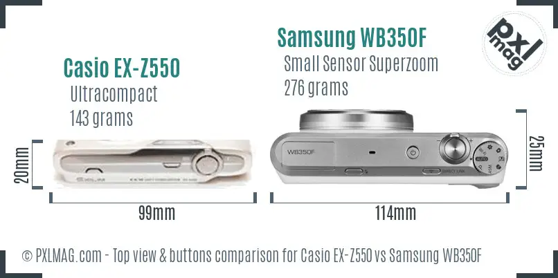 Casio EX-Z550 vs Samsung WB350F top view buttons comparison