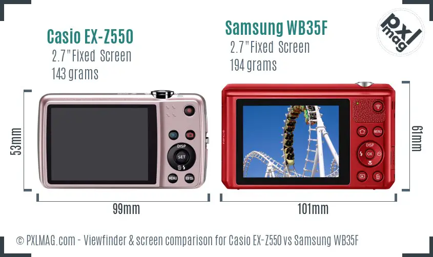 Casio EX-Z550 vs Samsung WB35F Screen and Viewfinder comparison