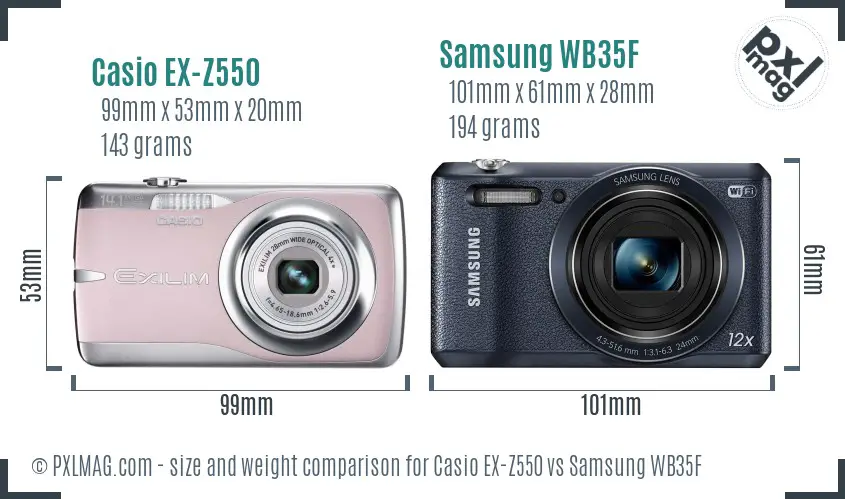 Casio EX-Z550 vs Samsung WB35F size comparison