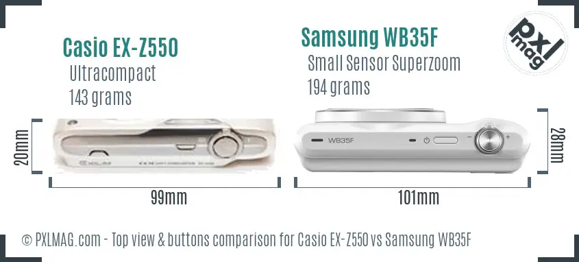 Casio EX-Z550 vs Samsung WB35F top view buttons comparison