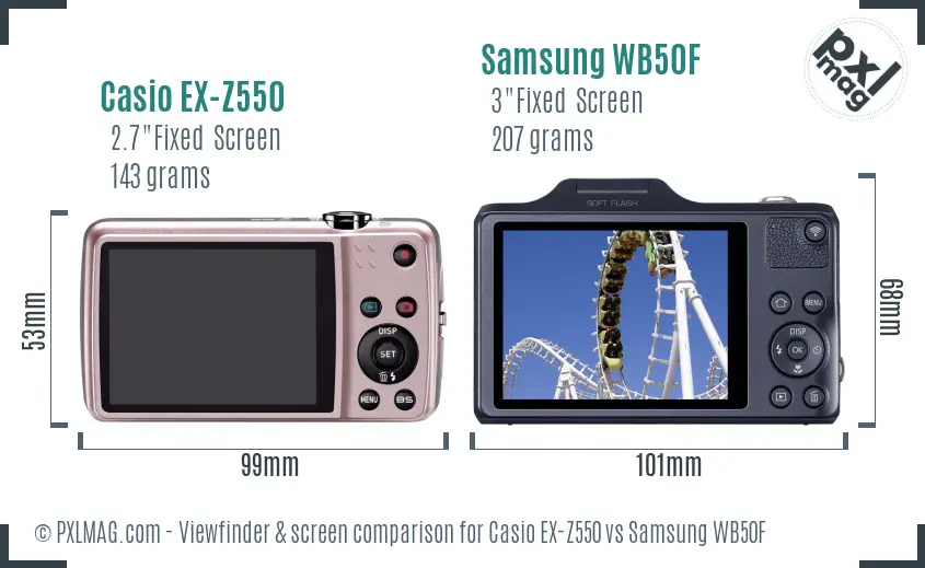 Casio EX-Z550 vs Samsung WB50F Screen and Viewfinder comparison Casio EX-Z550 vs Samsung WB50F Screen and Viewfinder comparison
