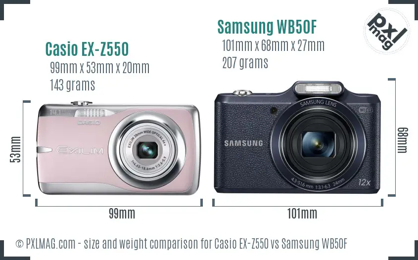 Casio EX-Z550 vs Samsung WB50F size comparison Casio EX-Z550 vs Samsung WB50F size comparison