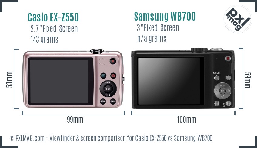 Casio EX-Z550 vs Samsung WB700 Screen and Viewfinder comparison