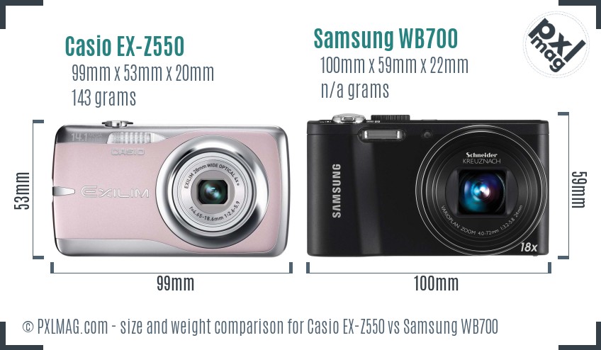 Casio EX-Z550 vs Samsung WB700 size comparison Casio EX-Z550 vs Samsung WB700 size comparison
