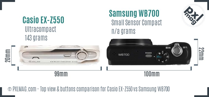 Casio EX-Z550 vs Samsung WB700 top view buttons comparison