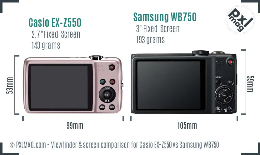 Casio EX-Z550 vs Samsung WB750 Screen and Viewfinder comparison