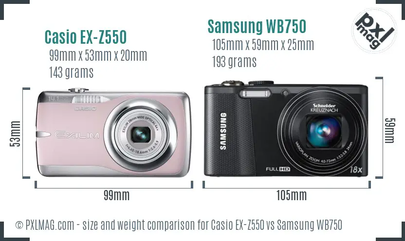 Casio EX-Z550 vs Samsung WB750 size comparison