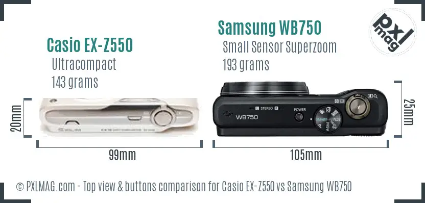 Casio EX-Z550 vs Samsung WB750 top view buttons comparison