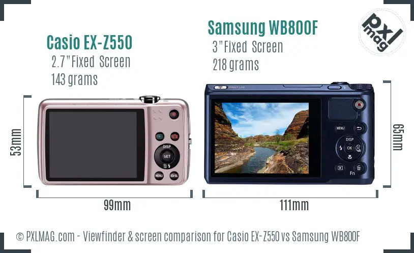 Casio EX-Z550 vs Samsung WB800F Screen and Viewfinder comparison Casio EX-Z550 vs Samsung WB800F Screen and Viewfinder comparison