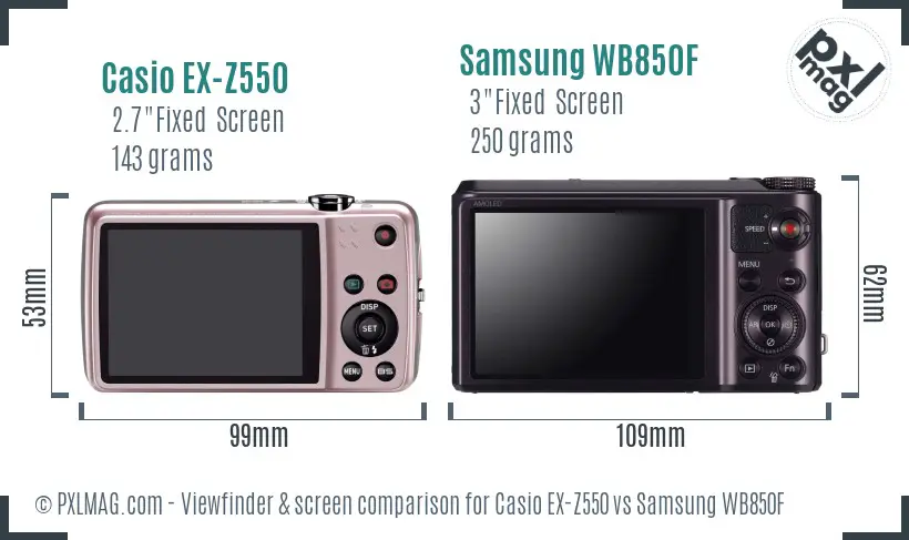 Casio EX-Z550 vs Samsung WB850F Screen and Viewfinder comparison Casio EX-Z550 vs Samsung WB850F Screen and Viewfinder comparison