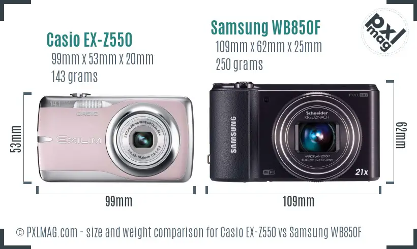 Casio EX-Z550 vs Samsung WB850F size comparison Casio EX-Z550 vs Samsung WB850F size comparison